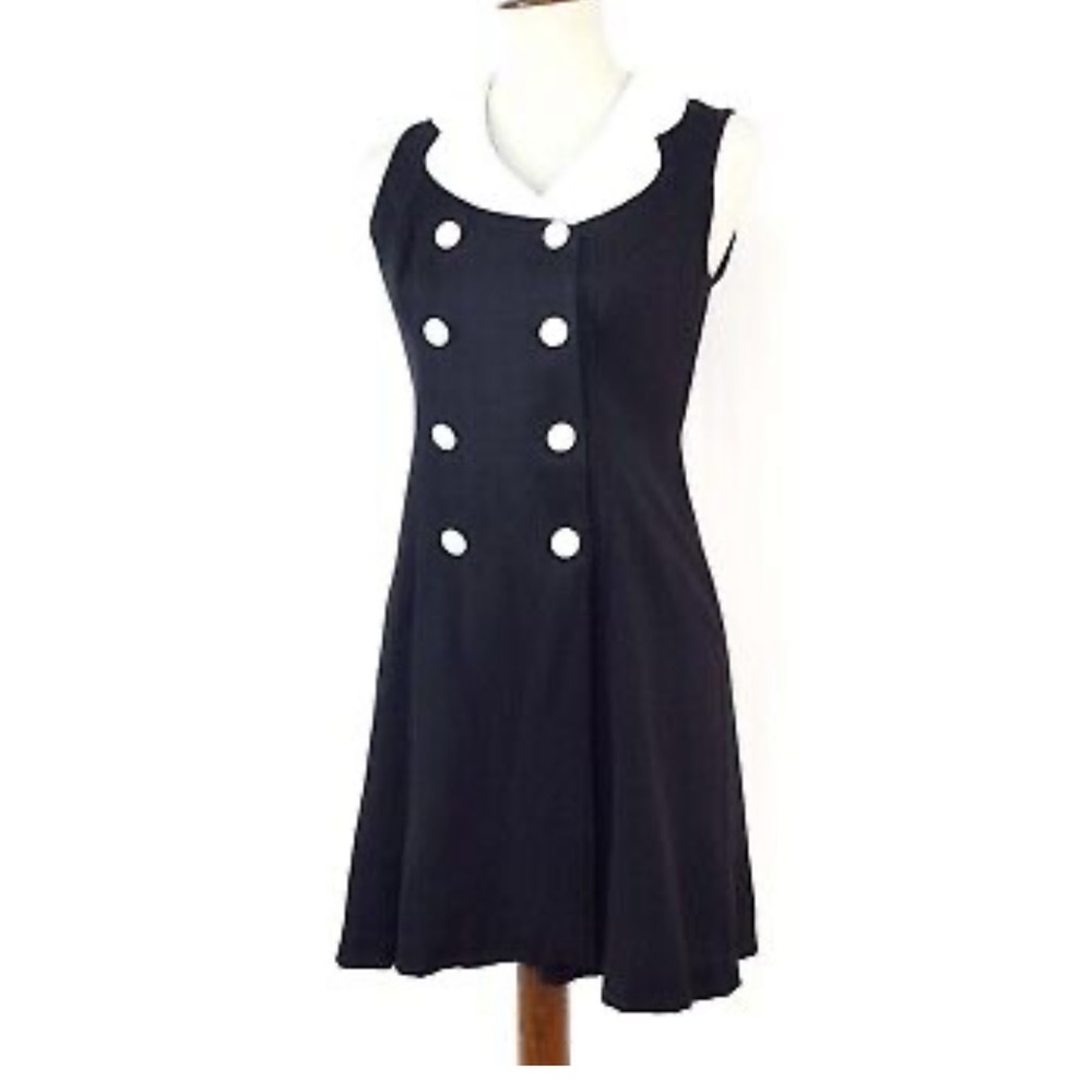 Vintage 70s Black White Rayon Double Breasted Shorts Romper Large